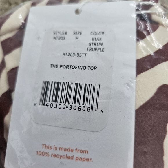 NWT Andie Swim The Portofino Bikini Top in Striped Truffle Animal Print M - Picture 3 of 11
